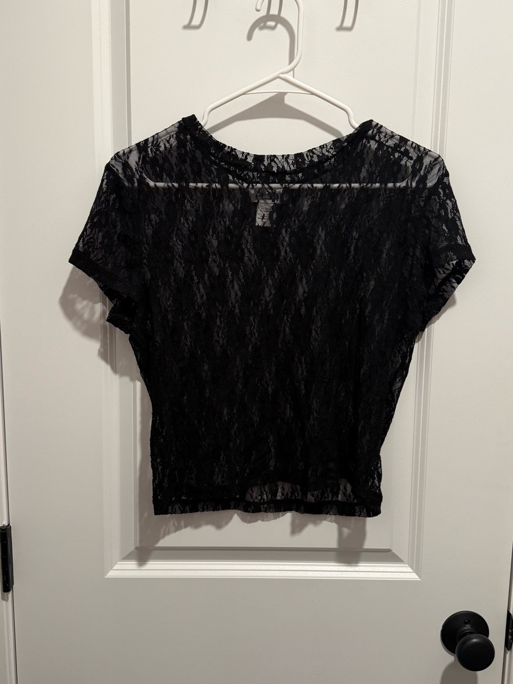 Just Polly - XL Black Lace Short Sleeve Cropped Top